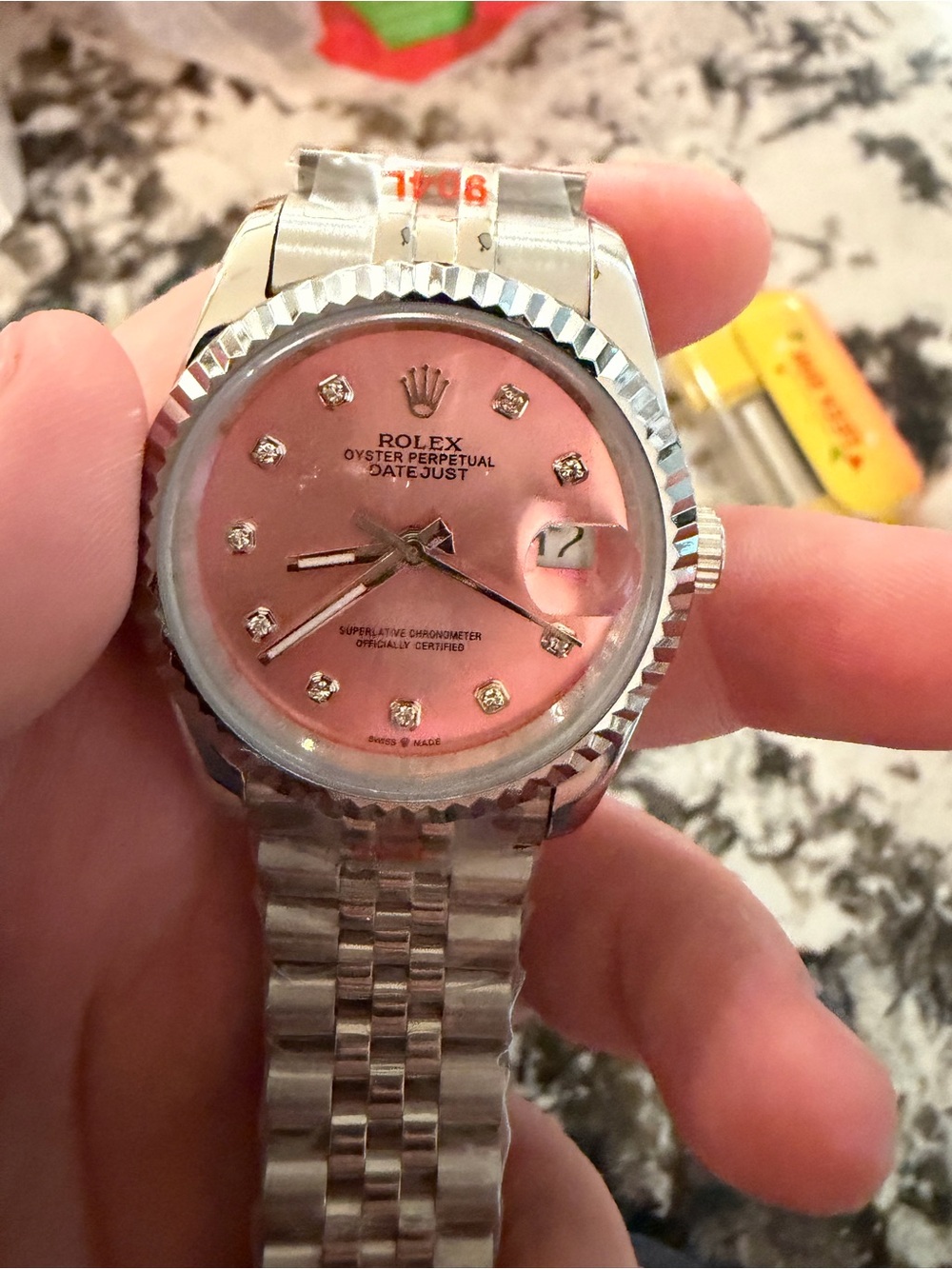 36mm Datejust Silver Bracelet Pink Dial with Diamond Markers